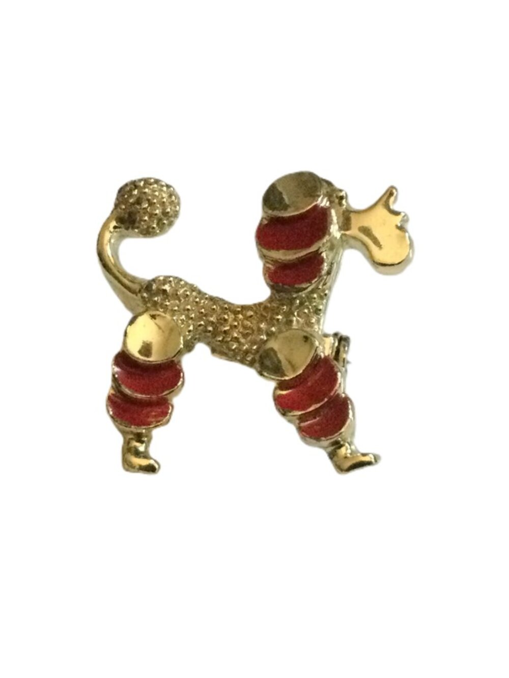 Vintage 1960's Gold Tone Red Enamel Poodle Dog Brooch